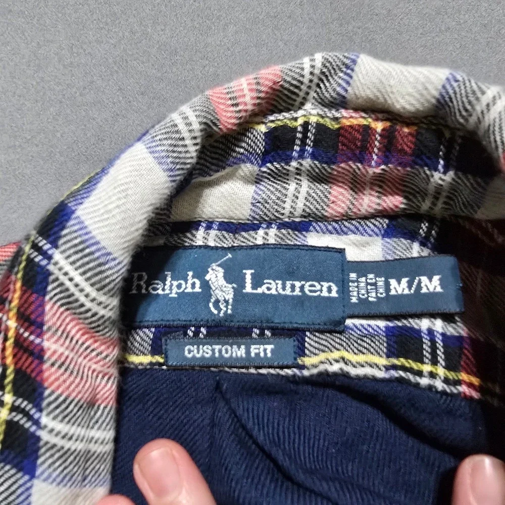 polo Ralph Lauren Plaid Button Down Mens Medium Red Navy Lined Custom Fit Shirt